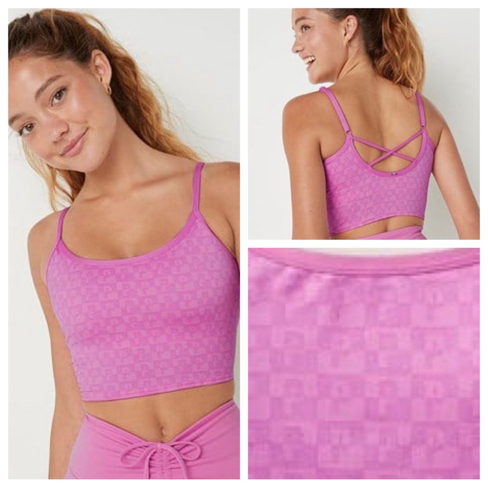 Vs Victorias Secret Pink Ultimate Lightly Lined Sports Crop Bra Top Pink Bloom S